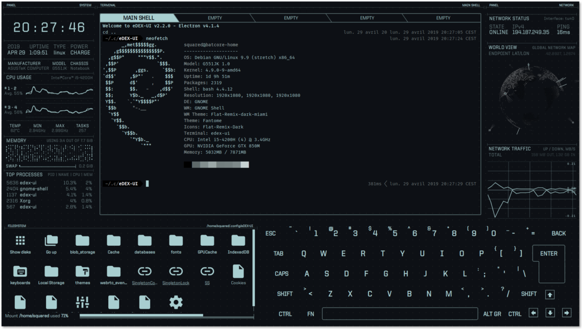 Edex-UI rev 612,interfaz de ciencia ficción